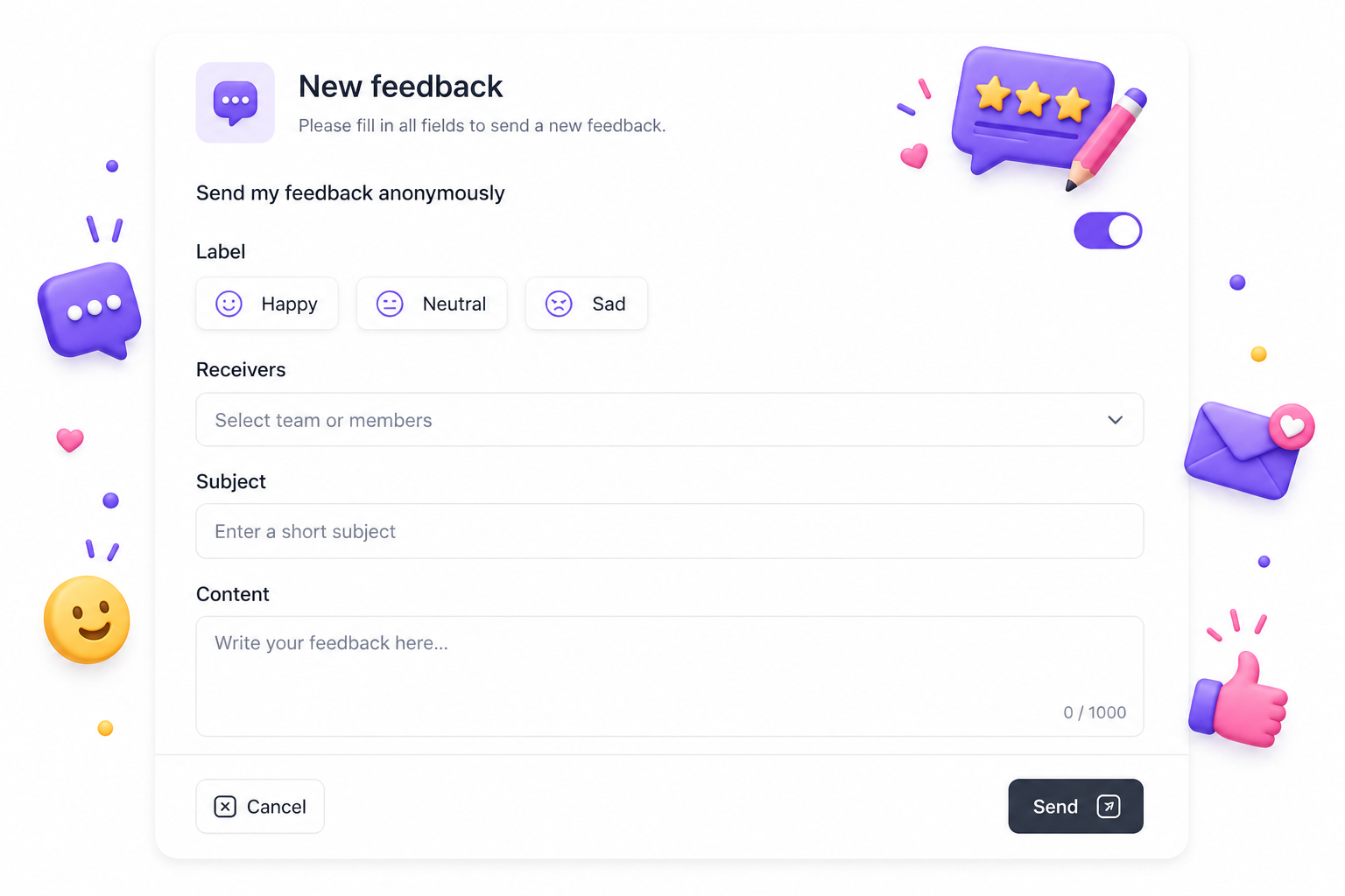 Employee feedback software dashboard preview